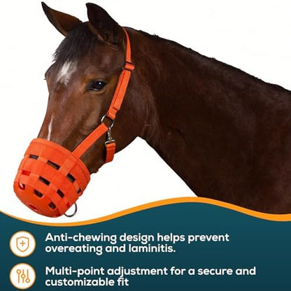 Durable Ventilated Grazing Muzzle with Attached Breakaway Halter - Lightweight Horse Muzzle, Supports Natural Grazing, Restricts Food Intake, Padded Noseband