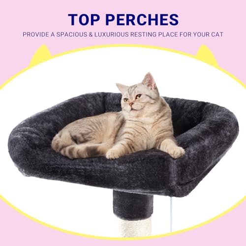Allewie 73in Fan-Shaped Space-Saving Corner Cat Tree Tower, Dark Grey