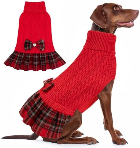 KYEESE Dog Sweater Dress for Medium Large Dogs Turtleneck Thick Knit