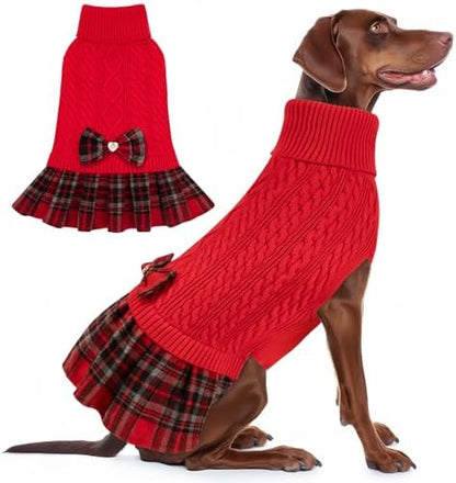 KYEESE Dog Sweater Dress for Medium Large Dogs Turtleneck Thick Knit