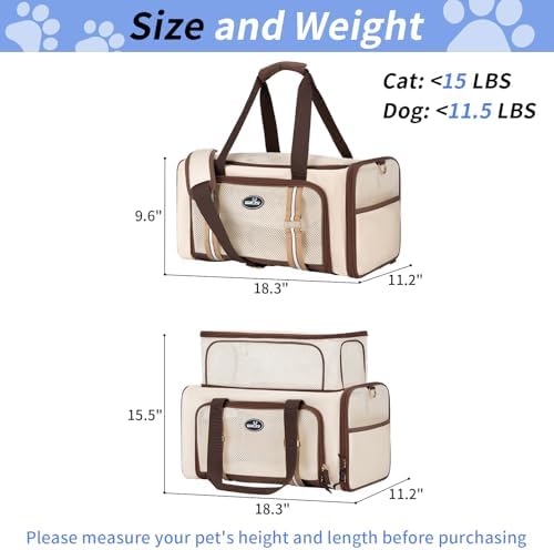 Wakytu Expandable Pet Carrier for Cats and Dogs, Airline Approved Cat Carrier, Large Travel Bag with Extra Large Foldable mat