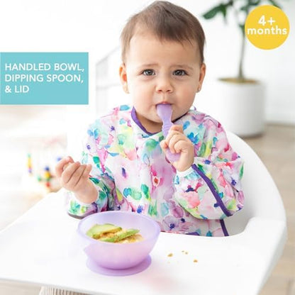 Bumkins Feeding Set with Suction, Includes Spoon and Lid, Training Essentials for Baby-Led Weaning, Toddler Self-Feeding, Babies Eating at 4 Mos Up, Purple Jelly