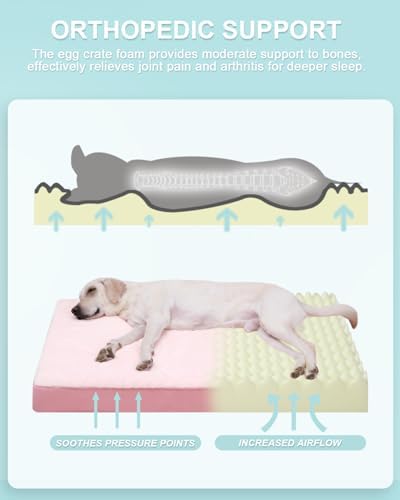 KSIIA Orthopedic Dog Bed for Extra Large Dogs with Waterproof, Pink, 47x29