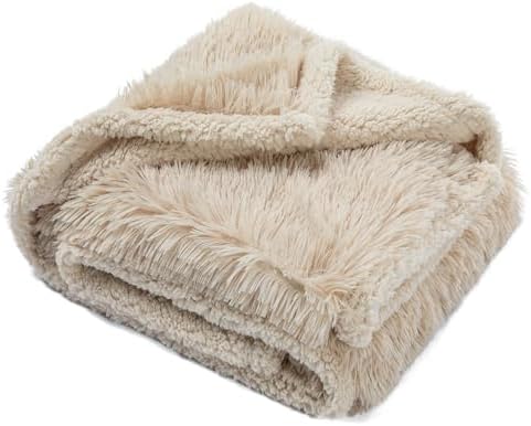 Pet Blankets Waterproof Fluffy Fleece Blanket Cat Dog Blankets Liquid Pee Proof Throw Blanket Reversible Furniture Protector Cover Washable for Couches Beds Sofa 57"x40" Beige