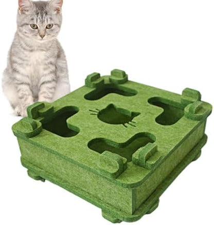 IUHKBH Cat Puzzle Toy, Soft Felt Intelligence Mind Game Track Balls Interactive Kitten Toy Puzzle Box for Indoor Cats, Easy to Assemble [Green]