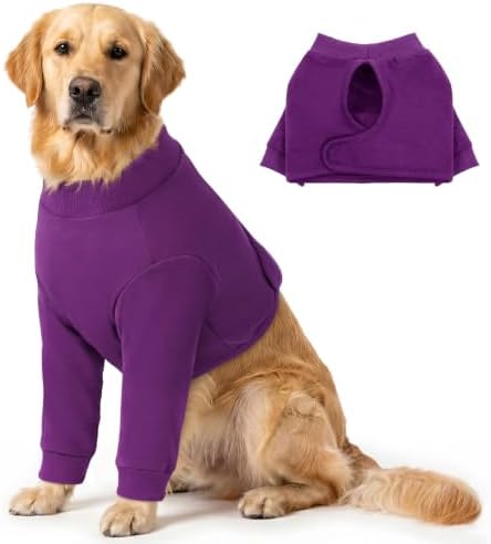Queenmore Dog Surgery Recovery Sleeve for Front Leg, Breathable Dog Recovery Sleeves After Surgery, Cozy Long Sleeve Dogs Shirt, Alternative to Cone of Shame, Purple, XL