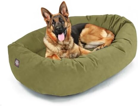 Majestic Pet 52 Inch Suede Calming Dog Bed Washable – Cozy Soft Round Dog Bed w/Spine Support for Dogs to Rest Head - Fluffy Donut Dog Bed 52x35x11 (Inch) - Round Pet Bed X- Large – Sage (2025)