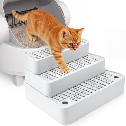 Adjustable 3 Step Litter Box Step, Cat Litter Box Ramp, Light Grey