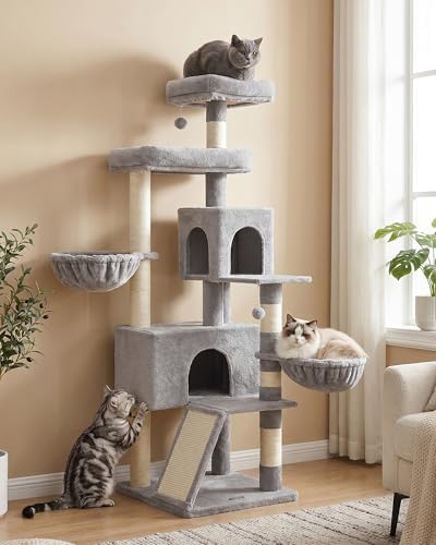 Feandrea Cat Tree, 68.5-in Tall Cat Tower, Multi-Level Condo, Dove Gray