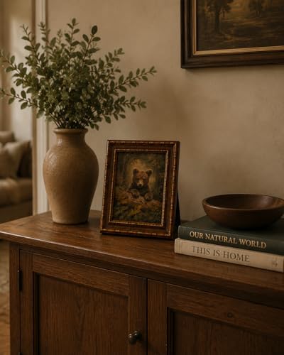 Framed Vintage Wall Art Rustic Forest Animal Cute Little Grizzly Bear Canvas Print Poster Vintage Farmhouse Style Artwork for Bedroom or Living Room 8x10 Inches Suitable for Hanging or Tabletop Display