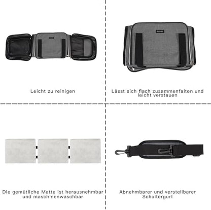 BAGLHER Expandable Cat Carrier with Travel Litter Box, Pet Travel 5 Sides Open Doors 3 Sides, Leak-Proof and Collapsible, for Car, Airplane Trip, Grey