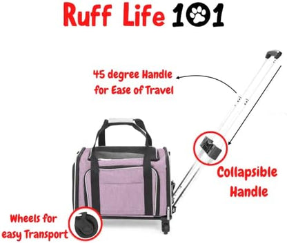 RUFF LIFE 101 Airline Approved Expandable Premium Pet Carrier on Wheels- Two Sided Rolling Carrier- Designed for Dogs & Cats- Extra Spacious Soft Lined Carrier! - Pink (RL-PET-CARRIER-WHEELS)