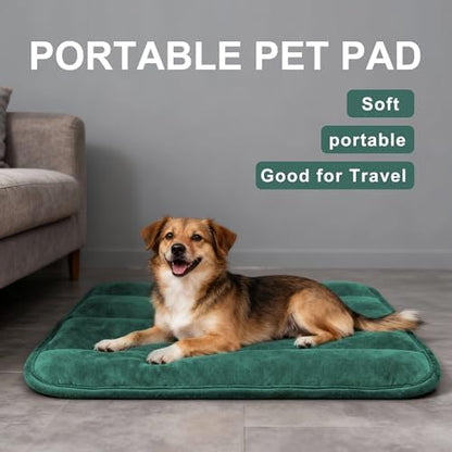 Dog Bed Mat, Reversible Dog Crate Pad with Washable Kennel Mat and Soft Foam, Flat Pet Bed for Dogs & Cats, for Crates Carriers & Travel (Green, 34" L*20" W*1.5" Th)