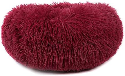 otoez Kitten Puppy Bed Extra Small XS Round Dog Cat Beds Anti Anxiety Plush Pet Calming Donut Bed with Non-Slip Waterproof Bottom, Washable (15.7", Dark Red)