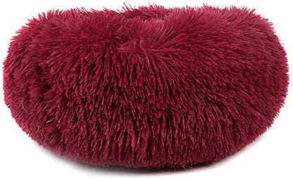 otoez Kitten Puppy Bed Extra Small XS Round Dog Cat Beds Anti Anxiety Plush Pet Calming Donut Bed with Non-Slip Waterproof Bottom, Washable (15.7", Dark Red)