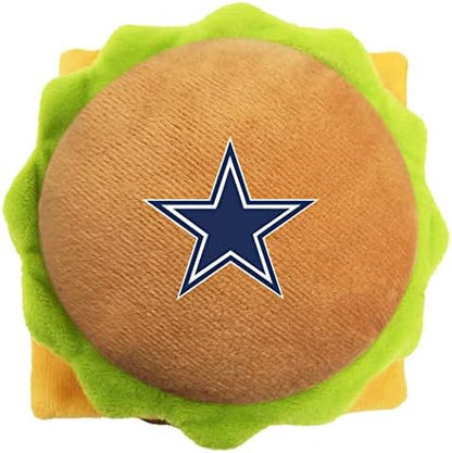 Pets First NFL Dallas Cowboys Stadium Cheese Burger Plush Dog & Cat Squeak Toy with Beautiful Team Name & Logo