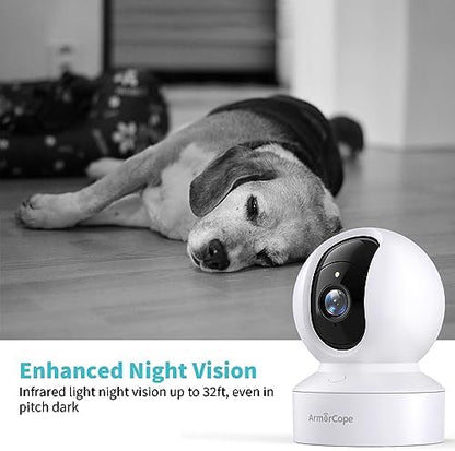 Armorcope Pet Camera, 2K HD Dog Camera with Phone APP, 360° Pan/Tilt View Puppy Cam, One Click Call for Baby Monitor, MagivPix Night Vision,Motion Tracking Alarm with Cloud/Local SD -2 Pack