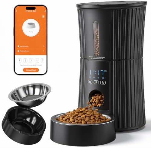 NEWBULIG Automatic Cat Feeder with APP 4L Small Dog Food Dispenser, Black