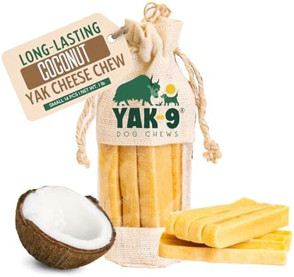 Yak9 Yak Cheese Himalayan Dog Chews, Coconut | High Protein, Non Rawhide Dog Chews Long Lasting | Non GMO, Gluten Free, Grain Free Yak Milk Dog Chew | Small Size, 14 PC