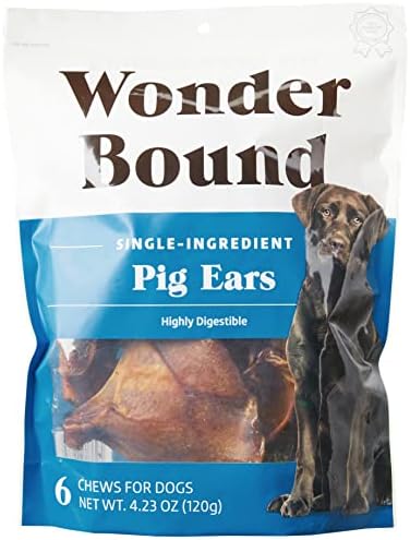 Amazon Brand – Wonder Bound Whole Pig Ears Dog Treats, Pork, 6 ounce, 6 Count (Pack of 1)