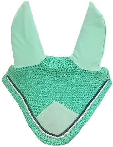 Horse Fly Bonnet Double Piping Ear Net Fly Veil Mask Breathable Cotton Crochet Horse Tack (Full, Mint Green)