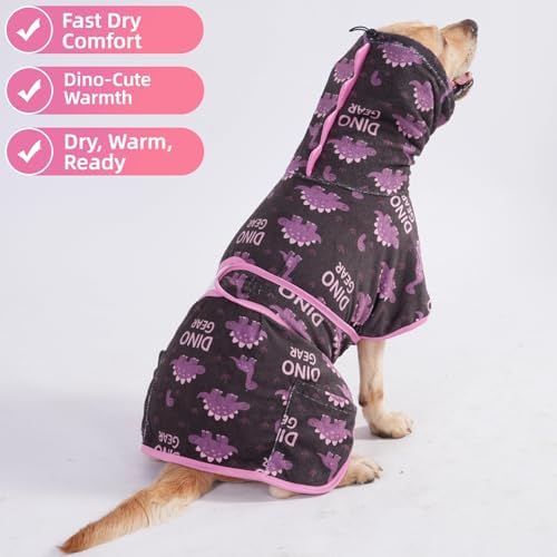 LovinPet 3-in-1 Dog Warm Winter Coat & Bathrobe, Blue, Dinosaur Fleece, M