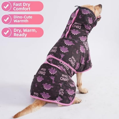 LovinPet 3-in-1 Dog Warm Winter Coat & Bathrobe, Blue, Dinosaur Fleece, M