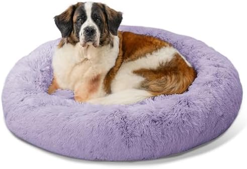 Best Friends by Sheri The Original Calming Donut Dog Bed for Extra-Large Dogs up to 150 lbs, Shag Faux Fur, Lavender, 45" x 45"