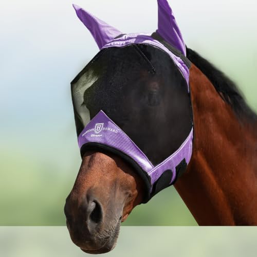 Harrison Howard Horse Fly Mask with Ears, Half Face Fly Mask for Horses, UV Protection, Large Eye Space Gentle Lavendar S