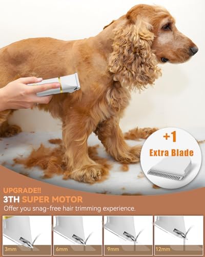 unibono Dog Grooming Kit with Paw Trimmer, All-in-One Low Noise Electric Rechargeable Small Quiet Pet Clippers Foot Dog Hair Shaver with Stainless Steel Scissors and Comb for Dogs at Home