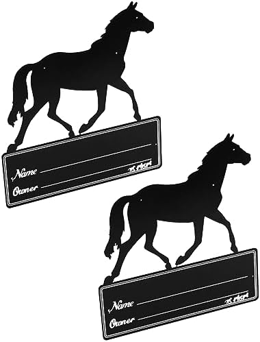 QWORK Horse Stall Name Plate, 2 Pack Heavy Duty Steel Horse Stall Plague, Horse Stall Personalized Signs, All Weather UV Protected, Black