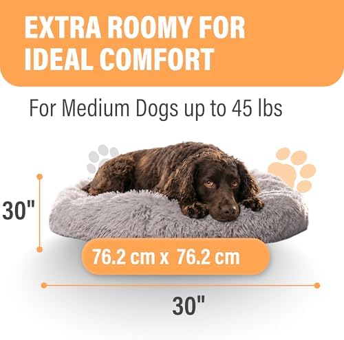 Active Pets Premium Medium Donut Dog Bed, Fits Up to 45 lbs, Machine Washable Cushion, Plush Long Pile Faux Fur Fabric, Portable Light Gray Pet Bed Furniture for Puppies Adult Canines & Cats