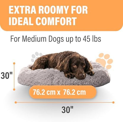 Active Pets Premium Medium Donut Dog Bed, Fits Up to 45 lbs, Machine Washable Cushion, Plush Long Pile Faux Fur Fabric, Portable Light Gray Pet Bed Furniture for Puppies Adult Canines & Cats
