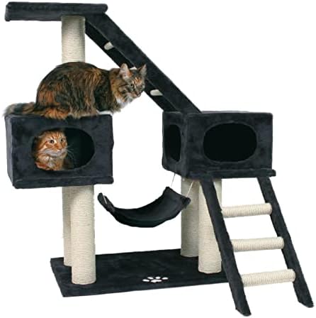 TRIXIE Malaga Cat Tower – Cat Tree with Extra-Thick Sisal Posts, Caves, Platforms & Hammock – Durable Cat Furniture for Indoor Cats – Gray, 18" x 28" x 43"