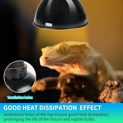 LUCKY HERP Reptile Light Fixture with Dimming Thermostat & Timer, Aluminum 8.5inch Dome Reptile Lamp Fixture, Heat Lamp Fixture for Reptile Bulb Basking Heat Bulb