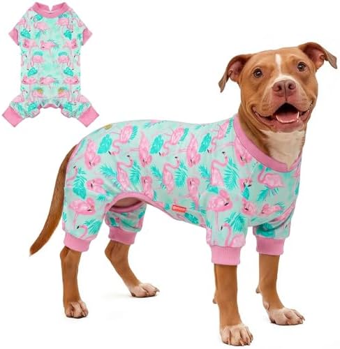 KYEESE Velvet Dog Pajamas for Medium Large Dogs Soft Onesie, Flamingo