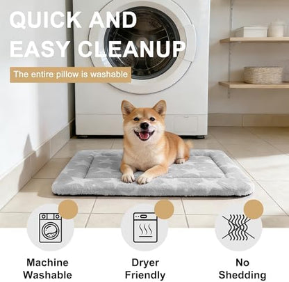 Dog Bed Mat – Soft & Comfortable Dog Kennel Pad for Crate – Durable Crate Bed & Mat for Dogs & Cats – Ideal for Crate, Kennel, and Home Use (Big&Little Stars Grey, S(24"*18"*1.5"))
