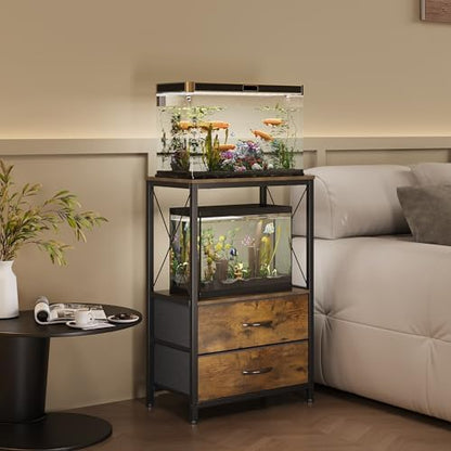 10 Gallon Aquarium Stand with 2 Drawers, Brown