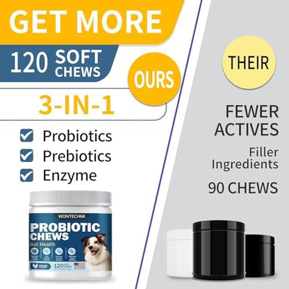 Probiotics for Dogs, Improve Itchy Skin Itchy Ears, Gut Health, Yeast Balance, Allergies, Immunity, Dog Probiotics and Digestive Enzymes with Prebiotics, Reduce Diarrhea (Chicken, 120 chews)