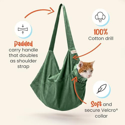 Cat-in-the-Bag Cozy Comfort Carrier - Small Green Pet Carrier and Cat Carrier Soft for Cutting Nails, Vet Visits, Medication Administration, Dental Care, & Travel