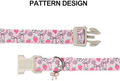 Lionet Paws Spring Dog Collar- Cute Strawberry Pink Dogs Collar with Plastic Buckle and Bowtie Pendant,Dog Collar for Small Dogs