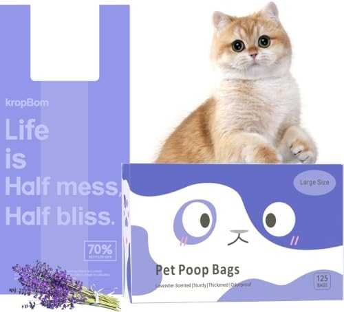 125 Count Large Cat Litter Bags Lavender Scented with Handles, Disposable Litter Bags for Pet Poop, Extra-Thick Kitty Waste Bags Easy Tie Leak-Proof Strengthen-17.7" x 11.8"