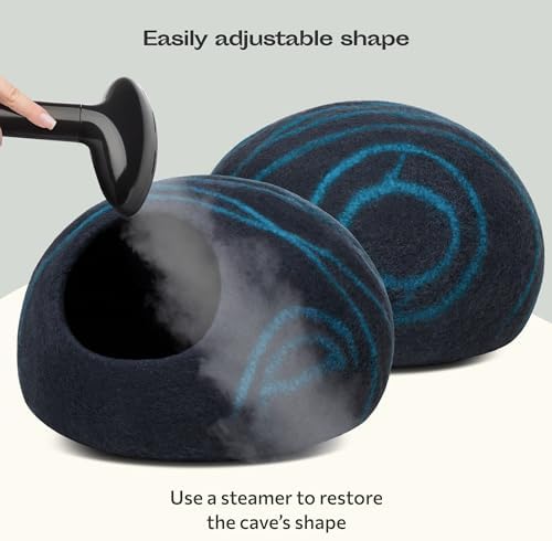 MEOWFIA Cat Cave - Merino Wool Bed for Indoor Cats (Back Aqua, Medium)