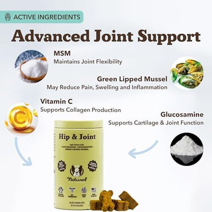 Natural Dog Company Hip & Joint Chews for Dogs with Glucosamine for Dogs + Chondroitin, MSM & Turmeric, Supports Mobility & Reduces Discomfort, Stiffness, Natural Pain Relief Joint Supplement. 180 Ct