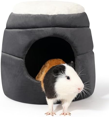 Guinea Pig Hideout - 2 in 1 Foldable Guinea Pig Bed with Pure White Soft Top, Large Entrance for 1 Adult Small Pet, Ideal Bed for Small Pets, Dark Gray