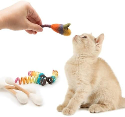 Glaciart One Indoor Catnip Cat Toy Pack - 7pc | Kitty Toys Include Wool Springs, Swabs & Mouse | for Activity, Exercise & Play | Filled w/Organic Catnip to Excite/Calm Pet | Great Gift Idea