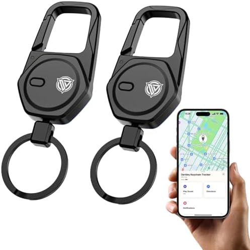 Oaridey Keychain, Works with Apple Find My, Carabiner Car Key Chain with GPS Tracker, Heavy Duty Key Finder for Luggage, Bags, Anti-Lost Key Tracker with 2-Year Battery Life, Black 2pcs