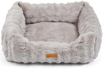 Modern Threads Brushed Long Pile Rabbit Fur Cuddler Dog Bed, Bolstered Supportive Sides, Calming Nest Design, Removable Washable Cover, Bed for Small to Medium Dogs, Stone, (24" L x 20" W x 8" Th)
