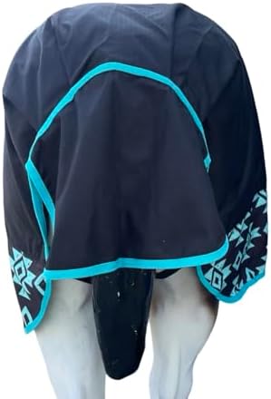 1200 Denier Horse Rain Sheet (Waterproof/Breathable & Wind Proof Turnout Sheet) Horse Breathable Rainsheet (Black-Aztec-Bottom, 84)