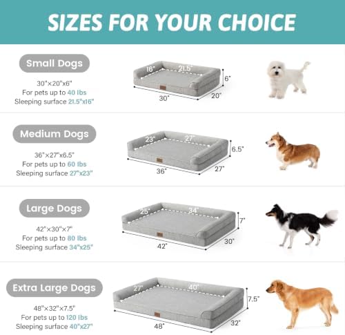 COZY KISS Cooling Dog Bed for Medium Dogs, 36" Orthopedic Pet Sofa